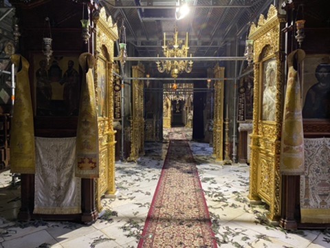 Interior of Holy Docheiariou Monastery during preservation work